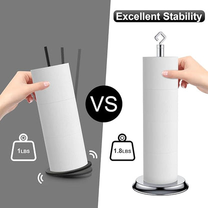 Toilet Paper Holder for Bathroom, Metal Free Standing Toilet Paper Storage with Rustproof, Tissue Paper Roll Stand for Bathroom Accessories (Poilshed Chrome)