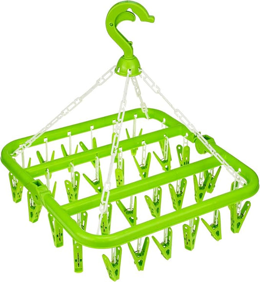 Laundry Hangers with 32 Clips,Clothespin Rack Foldable Laundry Drying Rack Drip Hanger for Baby Clothes,Cloth Diapers,Drying Socks,Bras