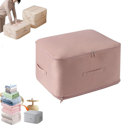 Ultra Space Saving Self Compression Organizer, Heavy Duty Moving Bags for Comforters Blankets Bedding Duvet, Closet Organizers (Pink, Large (for clothes))