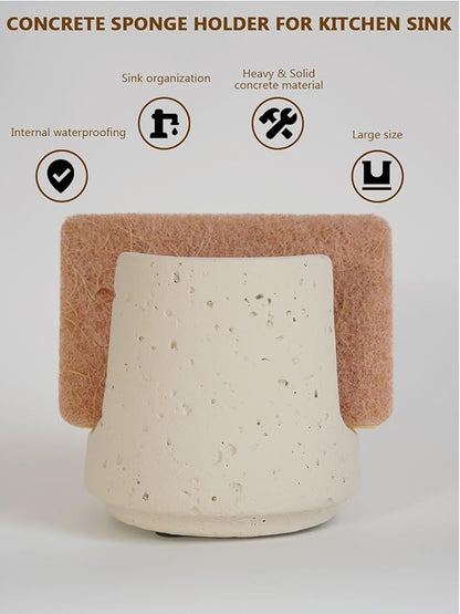 SDALI HOME Concrete Sponge Holder for Kitchen Sink Counter,Kitchen Dish Rack,Sponge Caddy for Sink Countertop Organizer and Elegant Decor,Waterproof/Heavy (Light Beige)