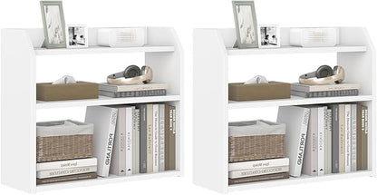 Giantex 3-Tier Desktop Bookshelf, Small Wood Countertop Organizer with Raised Guardrails, Space-Saving Desk Display Hutch, Modern Tabletop Shelf for Study Room, Office and Dorm, White (2)