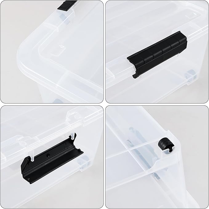 Minekkyes 4-Pack 25 Quart Large Plastic Underbed Clothes Storage Containers Bins, Wheeled Latching Box with Lids for Closet Organizers Shoes Underbed, Clear