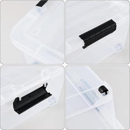 Minekkyes 4-Pack 25 Quart Large Plastic Underbed Clothes Storage Containers Bins, Wheeled Latching Box with Lids for Closet Organizers Shoes Underbed, Clear
