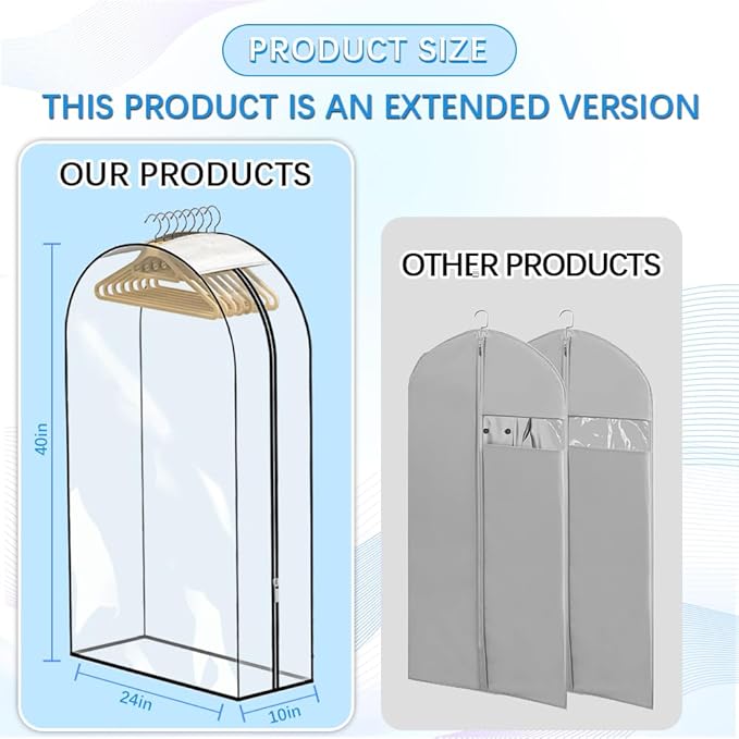 4 PCS 40"Clear garment bags for hanging clothes storage protectors clothes cover for hanging bag with 4 pcs Shoe storage bag (Clear-4PCS)