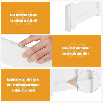 8 Pack 4" High Drawer Dividers, 11"-17" Expandable Drawer Organizer For Clothes, Dresser Drawer Organizer, Warm White Drawer Separators for Baby Clothes, Vanity, Cosmetic, Kitchen and Office Storage
