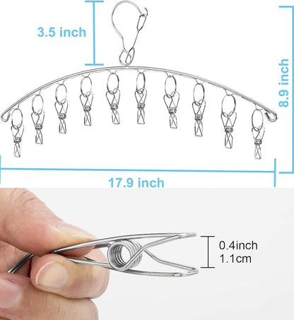 Windproof Laundry Hanger with 10 Clips Stainless Steel Clothes Drying Rack Outdoor Underwear Socks Herb Dryer Pack 2