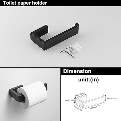BWE 4 Pieces Bathroom Accessories Set Black Stainless Steel Bathroom Towel Bar Sets 23.6 Inches Tower Holder for Bathroom Wall Mounted