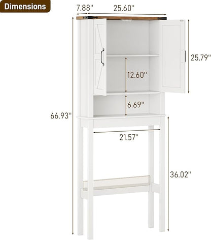 Halitaa Over The Toilet Storage Cabinet, Farmhouse Over Toilet Bathroom Organizer with 2 Barn Doors, Narrow Above Toilet Storage Cabinet, Behind Toilet Bathroom Organizer (Rustic White)