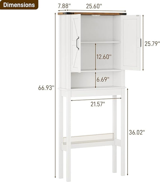 Halitaa Over The Toilet Storage Cabinet, Farmhouse Over Toilet Bathroom Organizer with 2 Barn Doors, Narrow Above Toilet Storage Cabinet, Behind Toilet Bathroom Organizer (Rustic White)