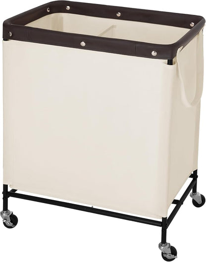 StorageWorks 2 Section Laundry Hamper, Rolling Laundry Cart with Wheels and Handles, Laundry Room Double Sorter for Organizer and Storage, 26.4 Gal(100L), Beige