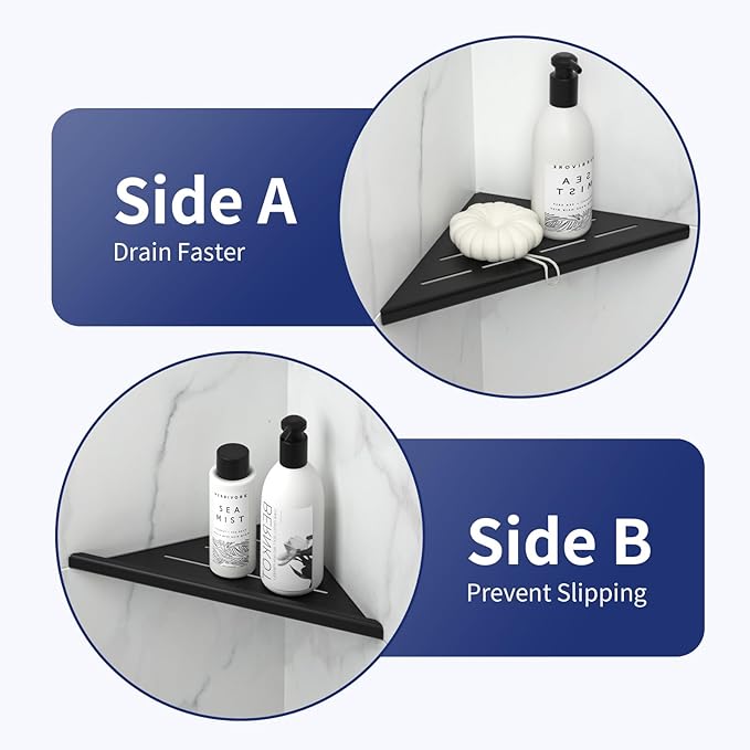 Bernkot 8'' Corner Shower Shelf 2PCS, 304 Stainless Steel Bathroom Shelves for Tiled Wall, Grout in Shelf Rack (8'', Black)