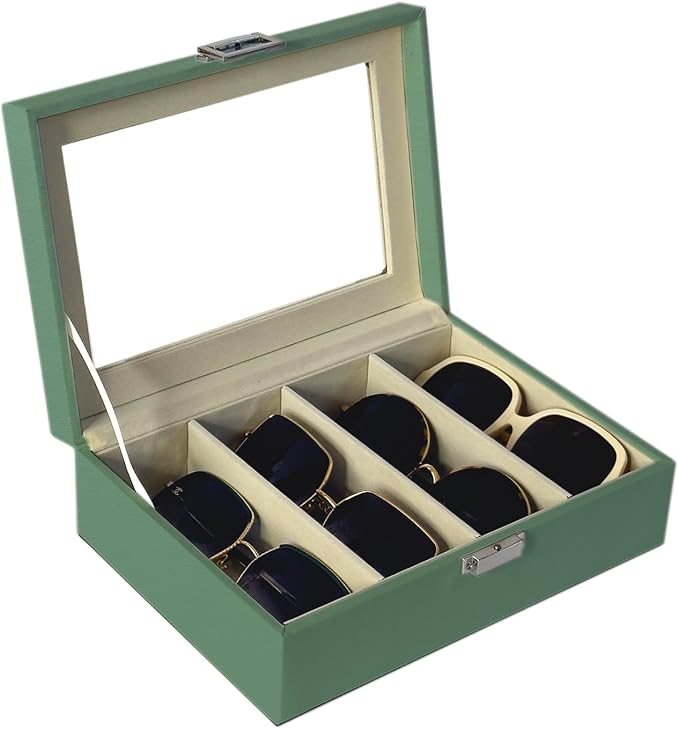 UnionPlus 4-Slots Sunglasses Case Organizer, Eyeglass Glasses Display Holder Collector, Multiple Sunglasses Storage Case, Malachite Green