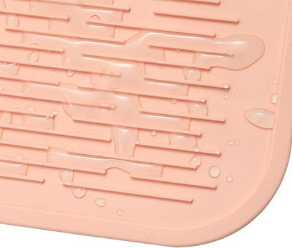 Silicone Dish Drying Mat for Multiple Usage,Easy clean,Eco-friendly,Heat-resistant Silicone Mat for Kitchen Counter or Sink,Refrigerator or Drawer Liner Pink 5XL 36inches x 18inches