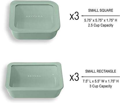 Ceramic Coated Glass Food Storage Container | No PTFE, PFOA, PFAS, and BPA | Reusable Non Toxic Meal Prep Container with Glass Lid | Easy To Store | 6 Piece Food Prep [Willow]