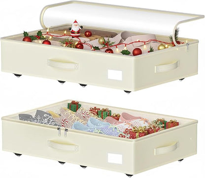 Under Bed Storage with Wheels, No Assemble Required 5.5 inches height beige under bed storage bins,Low Profile Rolling Underbed Shoe Storage containers，dorm underbed storage drawers