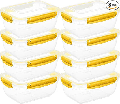 Superio Plastic Food Storage Containers with Airtight Lids, 8 Pack- 80 Oz, BPA Free, Leakproof, Stackable, Microwave, Dishwasher, Freezer Safe, Yellow