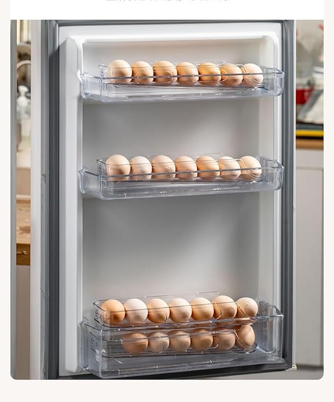 Egg Holder for Fridge,Stackable 1-4 Tiers Container,Auto Rolling Fridge Organizer for Refrigerator,Space-Saving Dispenser Holder,Refrigerator Egg Rack Transparent (1 Pack)