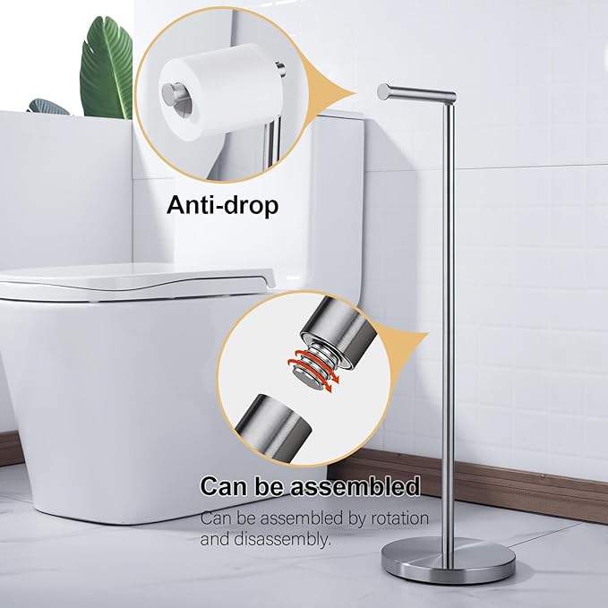 BAGNOLUX Bathroom Toilet Paper Holder Stand with Reserve, SUS304 Stainless Steel Rustproof Pedestal Tissue Roll Holder Heavy Duty, Brushed Nickel