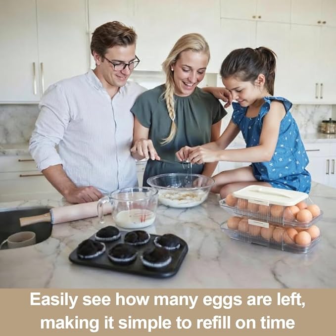 Egg Holder for Fridge Organization - 30 Slot Egg Organizer for Refrigerator with Rolling Dispenser | 2 Layers with Locking & Detachable Trays