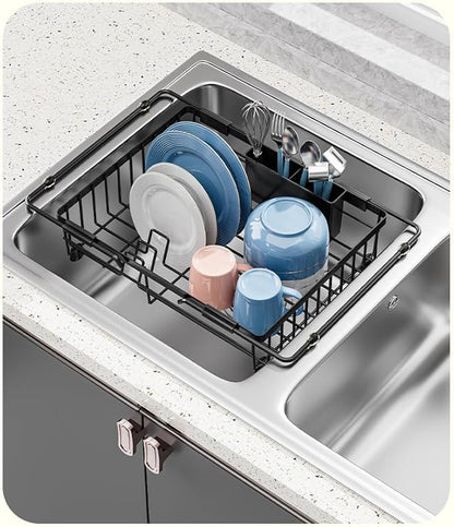 Expandable in Sink Dish Drying Rack - Adjustable Capacity Over The Sink Dish Drainer Drying Rack with Utensil Holder for Kitchen Counter, Drying Rack for Small Space,14.37“-21.06”L x 11.81“W x 3.74”D