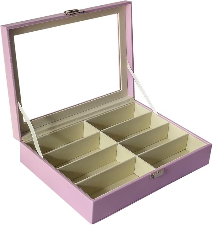 UnionPlus 8-Slots Sunglasses Case Organizer, Eyeglass Glasses Display Holder Collector, Multiple Sunglasses Storage Case, Violet Tulle