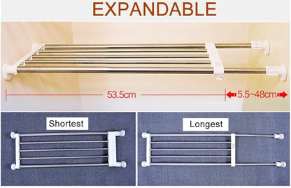 BAOYOUNI Tension Rod Shelf Expandable Closet Organizer Heavy Duty Adjustable Clothes Hanger Rack DIY Space Saver Layered Separator Divider 27.17''-36.02'', Ivory