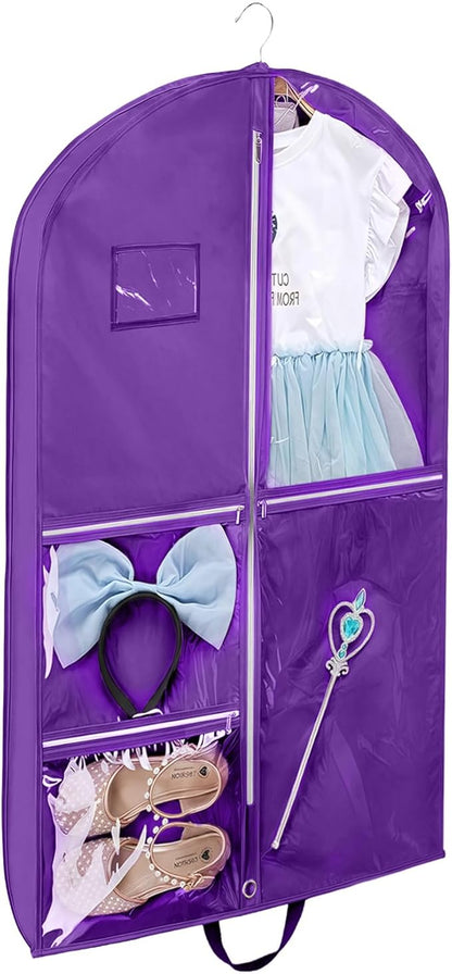 Dance Garment Bag with Zipper, 40 inch Garment Bags for Hanging Clothes, Kids Dance Recital Bags, Cheer Uniform Garment Bag for Wardrobe and Travel, Purple