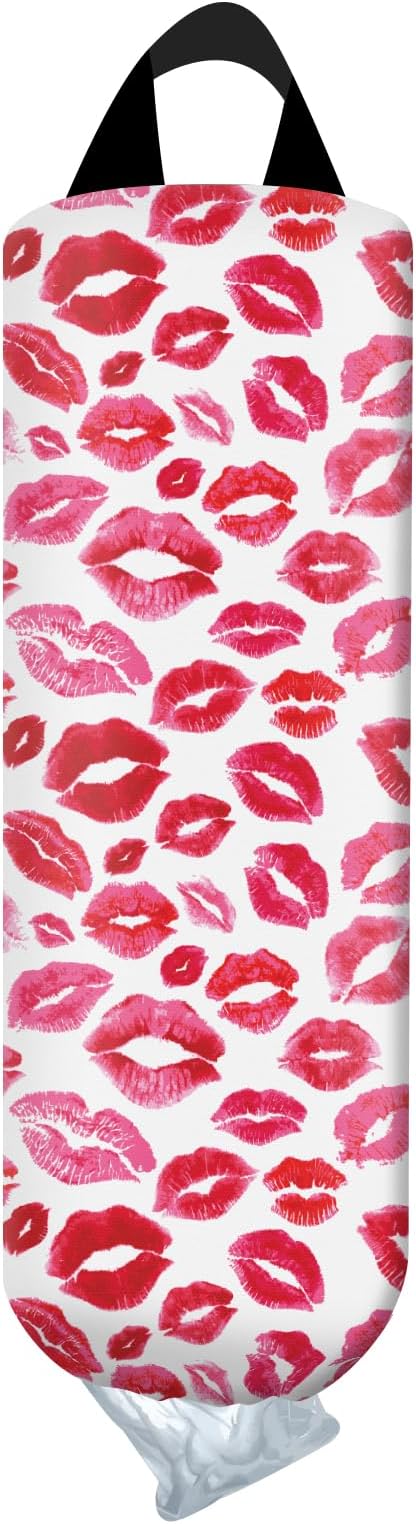 Plastic Bag Holder, Wall Mount Grocery Bag Organizer, Funny Hanging Trash Storage Dispenser for Home Kitchen Cute Red Lips