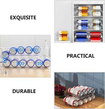 JECOMPRIS Beverage Can Dispenser Clear Canned Drinks Storage Rack Automatic Rolling Organizer for Fridge Pantry Space Saving Drink Holder for Tidy Kitchen Organization