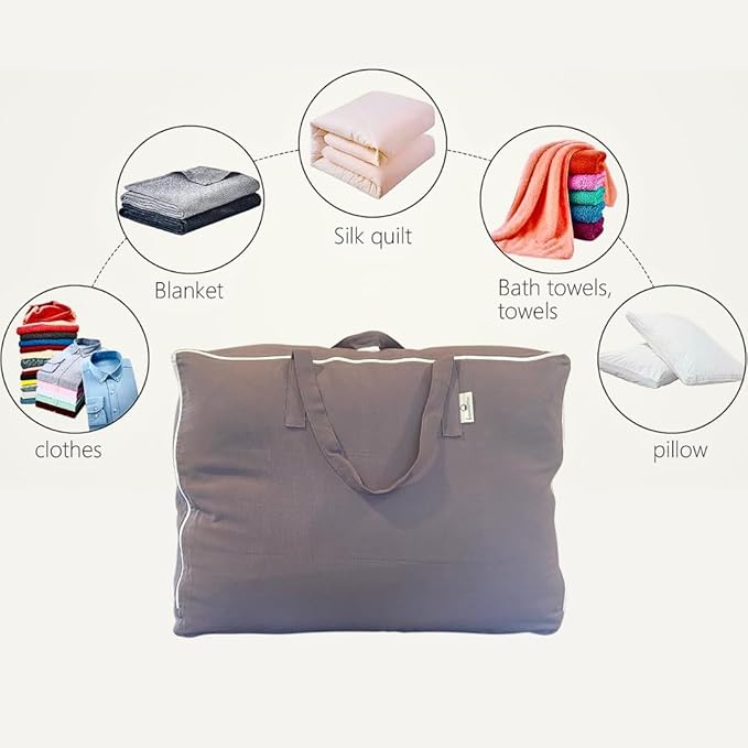 Forever Cotton Blanket and Comforter Storage Bag with Handles for Comforters, Blankets, Linens and Garments | Underbed/Wardrobe Breathable Closet Organizer Bag (X-Large (24"x15"x12"), Gray)