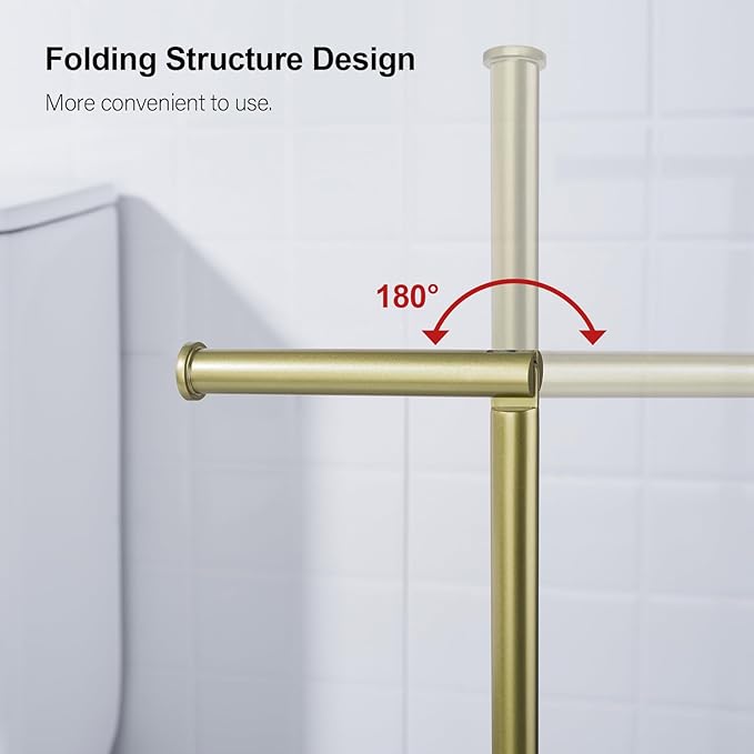 BAGNOLUX Bathroom Toilet Paper Holder Stand with Reserve, SUS304 Stainless Steel Rustproof Pedestal Tissue Roll Holder Heavy Duty, Brushed Light Yellow Gold