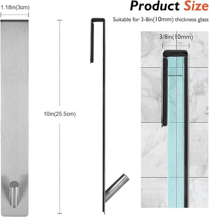 Kontoyo Shower Door Hooks(10 Inch),Extended Over Door Hooks for Bathroom Frameless Glass Shower Door,Stainless Steel Towel Hooks,Heavy Duty Rack Hooks for Robe,Towel-3 Pack-Silver