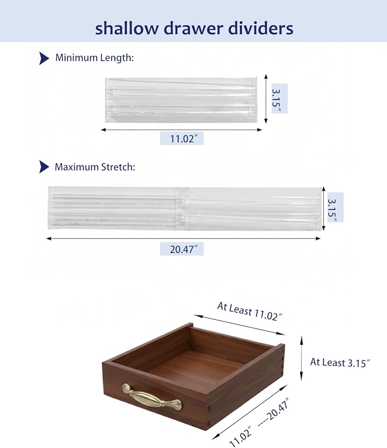 Clear Drawer Dividers with Adhesive Pads – Adjustable 3" High Plastic Organizers for Fridge, Bathroom, Dorm, RV, Clothes & Kitchen Drawers, Set of 5