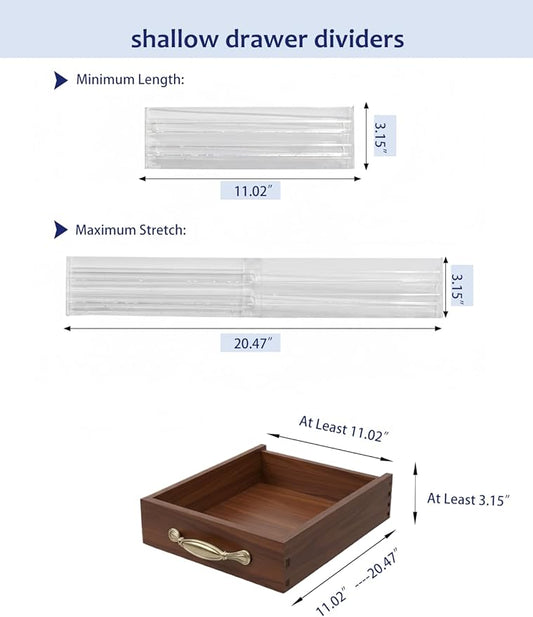 Clear Drawer Dividers with Adhesive Pads – Adjustable 3" High Plastic Organizers for Fridge, Bathroom, Dorm, RV, Clothes & Kitchen Drawers, Set of 5
