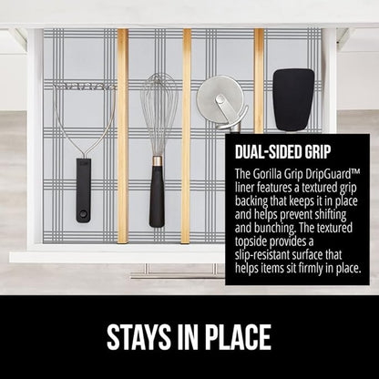 GORILLA GRIP DripGuard Shelf Liner, Non Adhesive Drawer and Kitchen Cabinet Protector, 24x240 Inch, Slip Resistant BPA Free Smooth Surface Plastic Liners for Cabinets, Bathrooms, Closets, Gray White