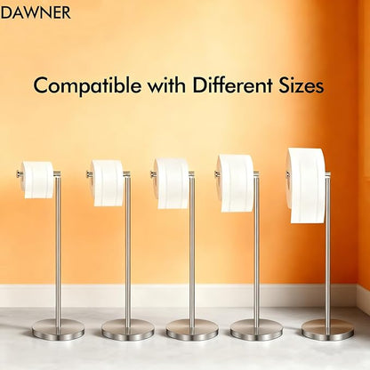 DAWNER 26" Toilet Paper Holder Free Standing, Stainless Steel Toilet Paper Stand, Heavy Weighted Base Floor Tissue Roll Holder for Small Bathrooms, Small Space and Apartments, Brushed Nickel Finish