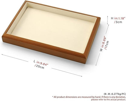 Solid Wood Flat Jewelry Tray Stackable Jewelry Drawer Organizer Showcase Display Organizer Tray(Beige)