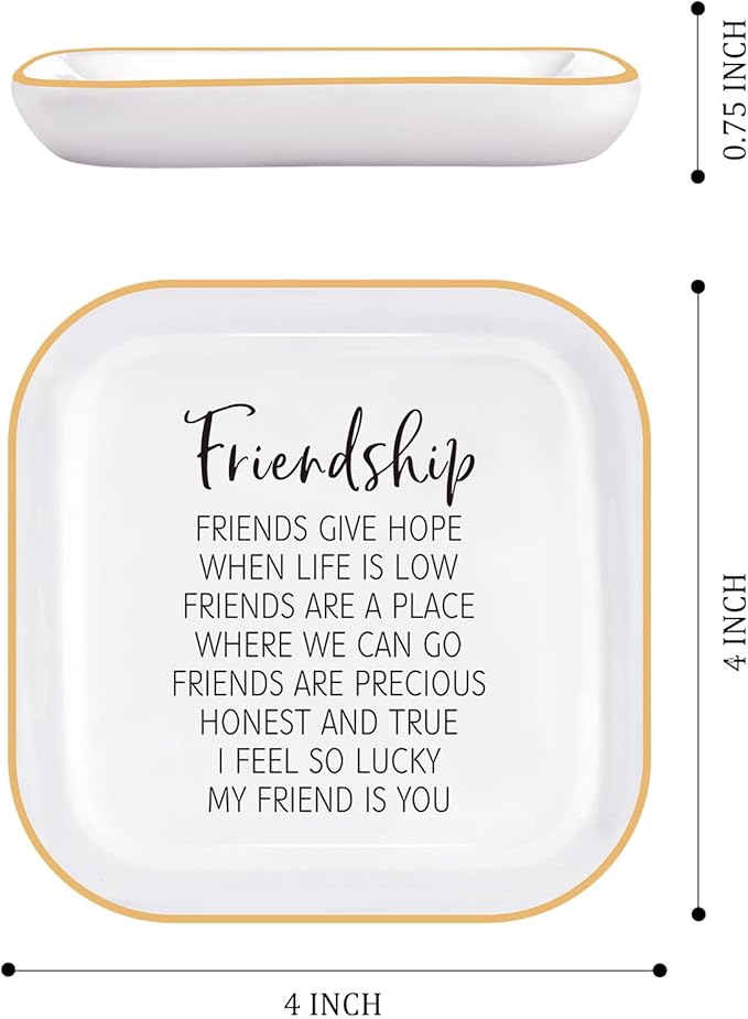 PUDDING CABIN Friend Gifts for Women Birthday - “I Feel So Lucky My Friend is You, Friendship Jewelry Dish for Besties, Sisters, Best Friends”