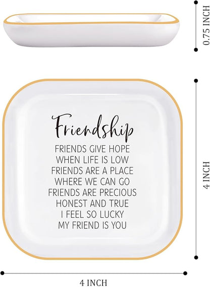 PUDDING CABIN Friend Gifts for Women Birthday - “I Feel So Lucky My Friend is You, Friendship Jewelry Dish for Besties, Sisters, Best Friends”