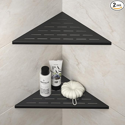 Bernkot Corner Shower Shelf, 12" Matte Black 304 Stainless Steel Slot Design Recessed Corner Shelves 2 Pack Bathroom Grout in Shelf for Tiled Wall, Large Size
