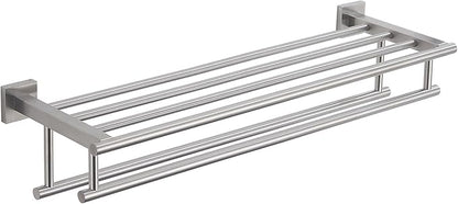 Bathroom Towel Rack with Double Towel Bar Bathroom Hotel Shower Shelf SUS304 Stainless Steel Modern Wall Mounted Holder 28 Inch Brushed Nickel