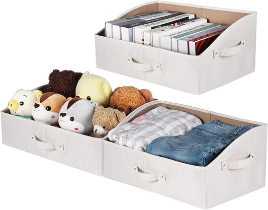 KEEGH Storage Bins for Closet Shelves Storage Baskets for Shelves Trapezoid Storage Bin Fabric Organizer Bins for Clothes with Handles,Beige,Set of 3