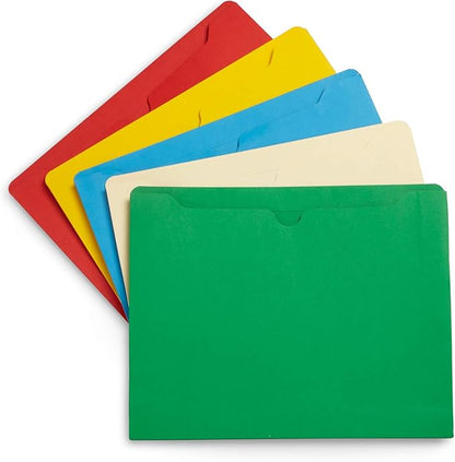 Blue Summit Supplies 2 Inch File Jackets, Expandable Folders, Heavy Duty 2 Inch Expansion Pocket File Folders Letter Size, Assorted Colors, Reinforced Straight Cut Tab,50 Pack