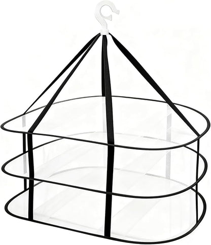 Fashion & Lifestyle 3-Tier Foldable Clothes Black Drying Rack, Hanging Mesh Laundry Dryer with Sturdy Frame for Delicates/Sweaters/Underwear, Space-Saving Indoor Outdoor Drying Organizer