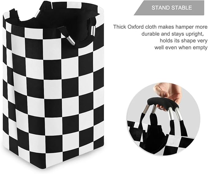 Laundry Hamper Basket Checkerboard Plaid White Storage Basket Collapsible Clothes Hamper with Handle Decorative Blanket Basket for Laundry Room College Dorms Clothes