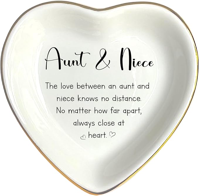 HatafaFurni Gift For Aunt From Niece, Ring Dish For Women Girl, White Ceramic Jewelry Dish, Personalized Trinket Tray, Aunt And Niece, Wedding Gift, Mother's Day Birthday Gift