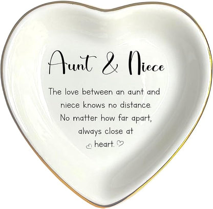 HatafaFurni Gift For Aunt From Niece, Ring Dish For Women Girl, White Ceramic Jewelry Dish, Personalized Trinket Tray, Aunt And Niece, Wedding Gift, Mother's Day Birthday Gift
