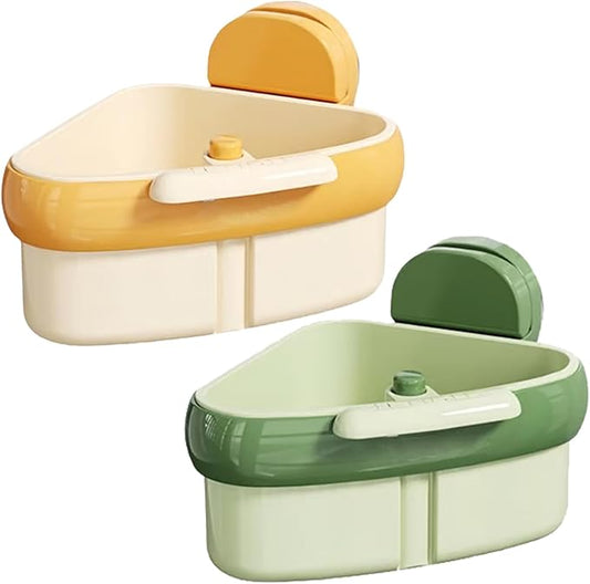 Suction Cup Sink Corner Rack – Triangular Basket with Drain, Self-Cleaning Strainer & Sponge Holder, No-Drill Wall Storage (Green+Yellow)