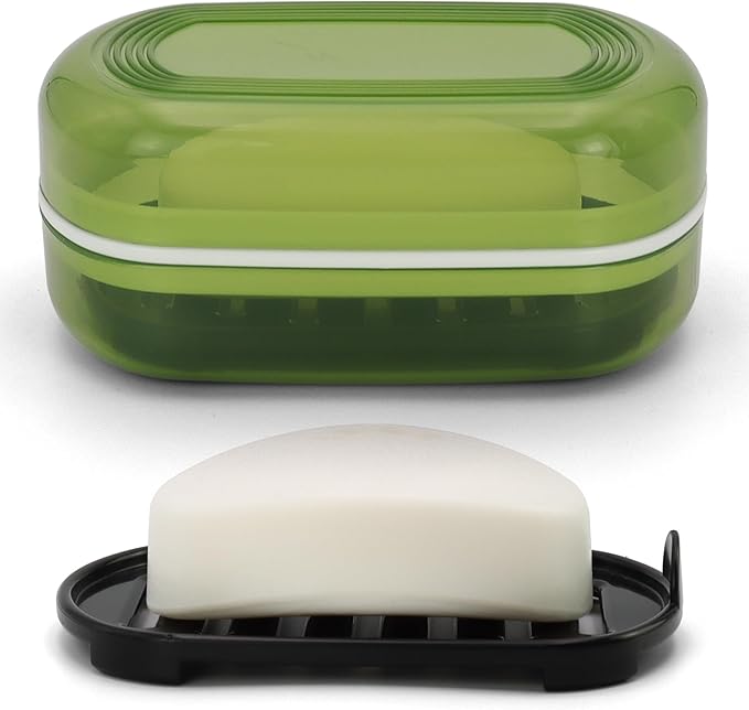 AIMAIAIMAI Soap Holder - Portable Travel Soap Case with Draining Layer - Perfect for Bathroom, Gym, Camping, Traveling (Green)