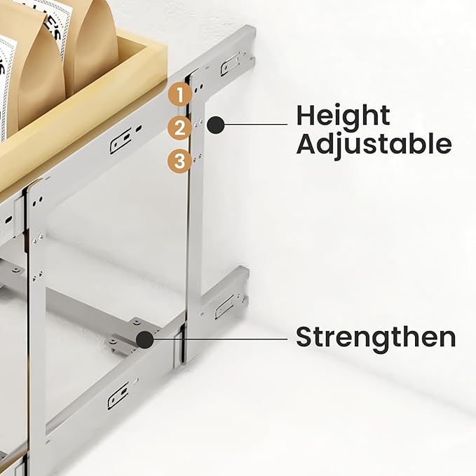 YORKING 2 Tier Pull Out Cabinet Organizer, 20" W x 21" D Wooden Cabinet Slide Out Shelves, Heavy-Duty Drawer Shelf for Pantry, Bathroom, Kitchen